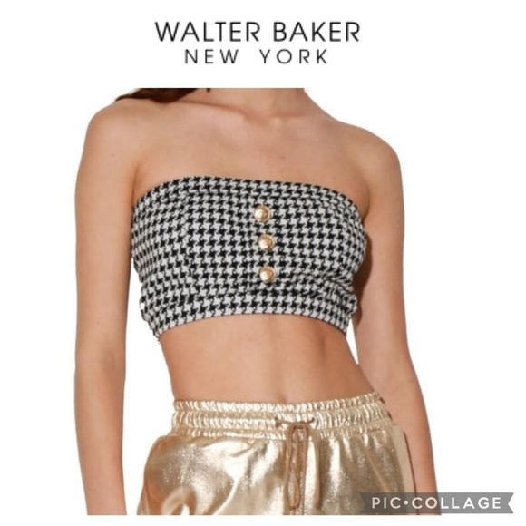Walter Baker Houndstooth Bandeau Cropped Top black white size M NWT $118 - Picture 1 of 11